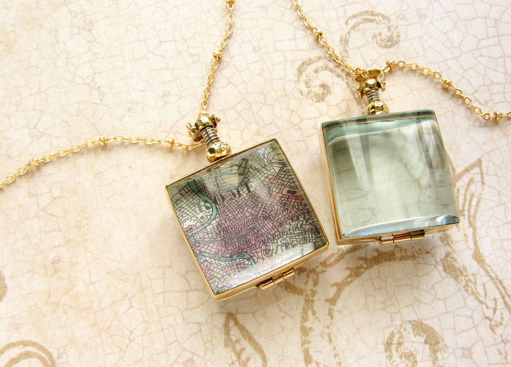 Beveled Square Glass locket pendant personalized jewelry