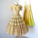 vintage 1940's dress ...beautiful girly TANGERINE FLORAL semi-sheer full skirt pin-up party dress with full crinoline underslip