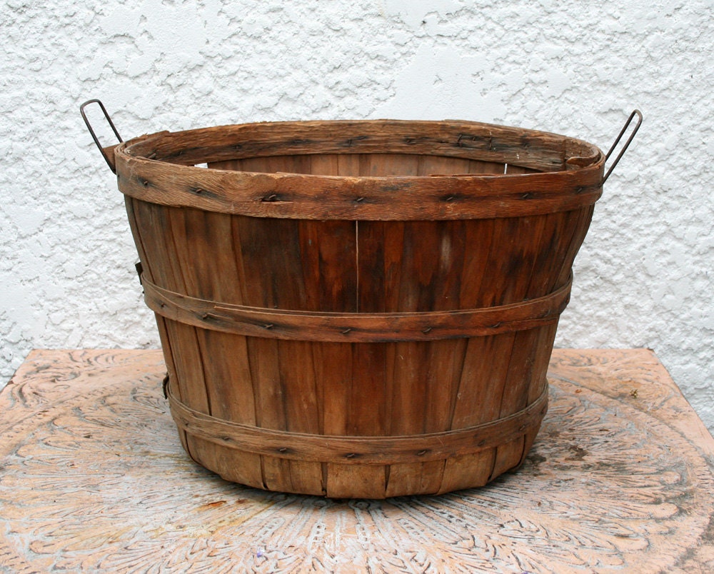 Rustic Wooden Bushel Basket Smaller size