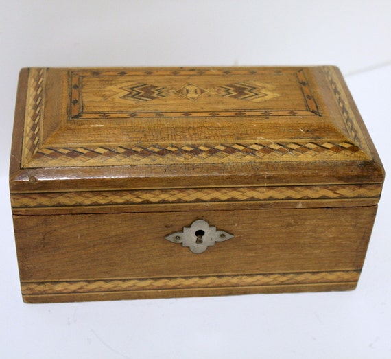 Antique Inlaid Wood Box Humidor Storage Inlay by That70sShoppe