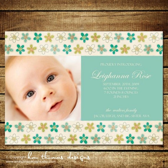 SIMPLE FLOWERS ...Custom Photo Birth Announcements...by KM Thomas Designs Il_570xn