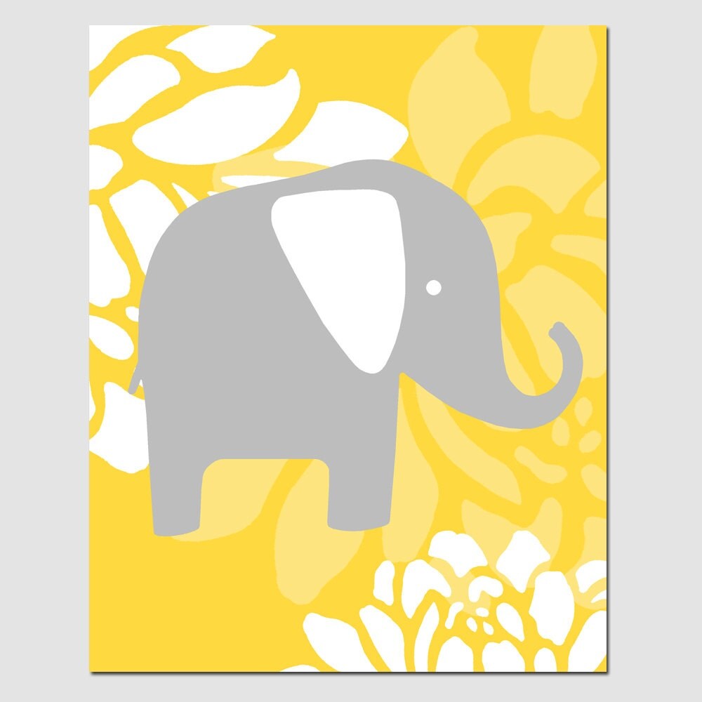 Floral Elephant Nursery Art 11x14 Print CHOOSE YOUR by Tessyla