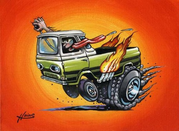 Items similar to Original Cabover Boogie hot rod econoline painting on Etsy