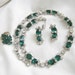 Vintage Signed KRAMER of NEW YORK Emerald Green and Clear Ice Rhinestones Necklace, Ring, and clip Earrings Demi Parure Set