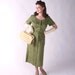 Vintage 1950s Dress // Moss Green Princess Seamed Summer Linen Wiggle Dress