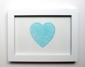 Lace Heart Letterpress Print Blue 5x7