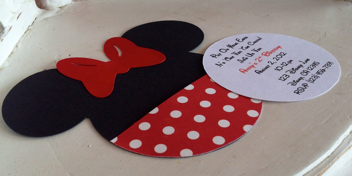 Handmade Custom Red Minnie Mouse Birthday Invitations Set of