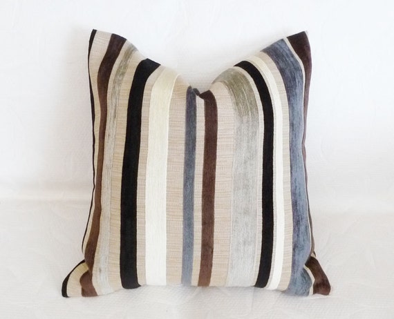 Contemporary Striped Pillow CUSTOM FOR PP Black Grey Gray - Contemporary Striped Pillow, CUSTOM FOR PP, Black Grey Gray Cream Brown,  Stripes Couch