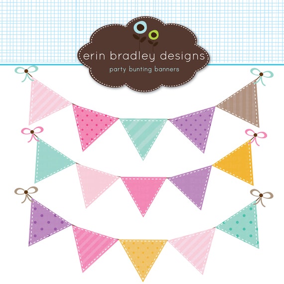 Party Bunting Clipart Clip Art Banner Flags by ErinBradleyDesigns