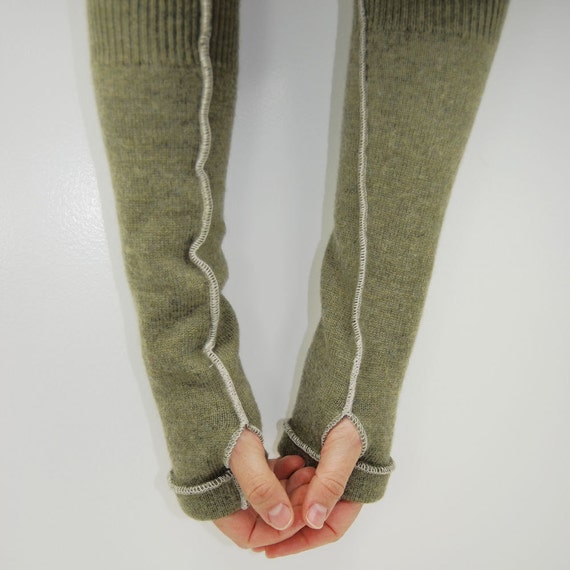Arm Warmers in Sage Green Merino Recycled Felted Wool