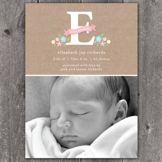 Custom Monogram - Custom Photo Baby Birth Announcement GIRL Il_570xn