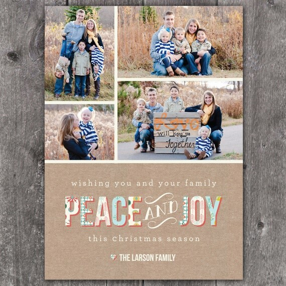 Peace and Joy - DIGITAL Custom Christmas Holiday Photo Card Il_570xn