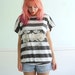 Faded Stripe Vintage 80s Beachy Floral Graphic Shirt Tunic Blouse - Side Tie MEDIUM M