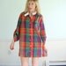 Colored Pencil Plaid Vintage 70s LS Printed Mini Shirt Dress Tunic LARGE L Petite P