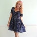 Floral Vintage 90s Navy Blue Tieback Babydoll Hi Low Fishtail Hem Mini Dres S M
