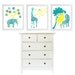 Trendy Modern Nursery Art Set in Turquoise Yellow Quilted Aztec 3 - 8 x 10 Unframed Prints