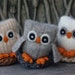 Adopt all three Baby Owls ... angora eco wool felt owls nests brown white gray (woolcrazy)