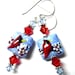 Red Cardinal Earrings, Lampwork Earrings, Artisan Earrings, Beaded Earrings Red Bird Earrings, Blue Earrings, Winter Earrings