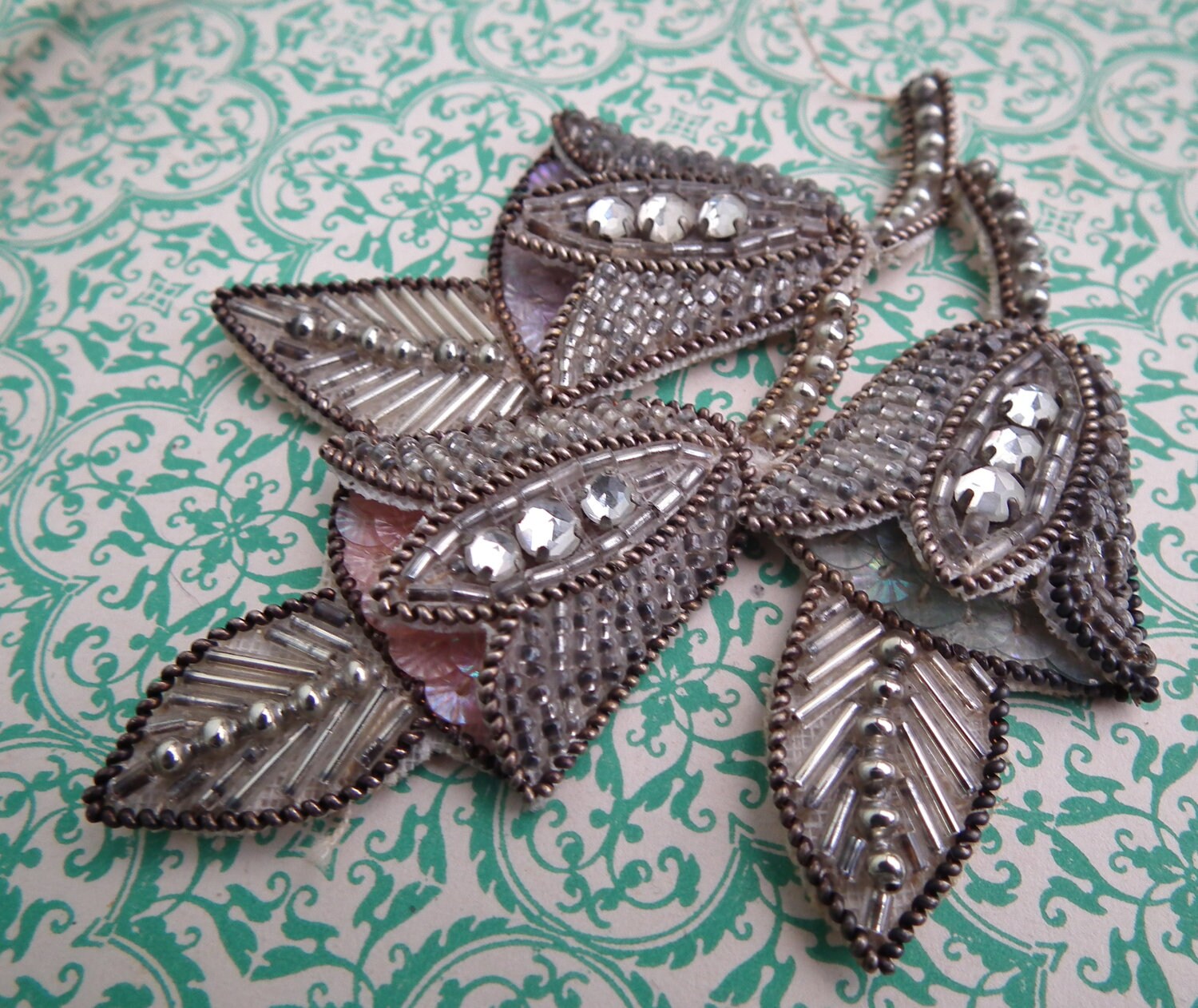 Vintage Applique Trim Art Deco 1920s 1930s Rhinestones Beaded