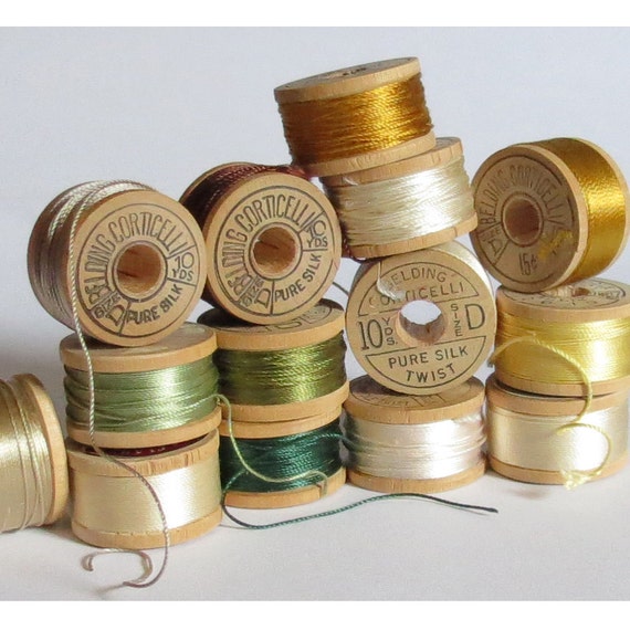 14 Wooden Spools of Silk Buttonhole Twist Thread by ZipZapKap