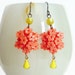 Coral Carved Flower Earrings Vintage Floral Celluloid Coral Yellow Bouquets
