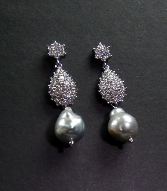 Pave Earrings Pearl Platinum Saltwater Akoya Pearl Silver Pave