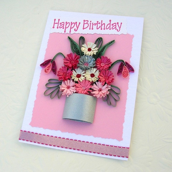 Paper Quilling Greeting Card Paper Quilled Silver POT of PINK