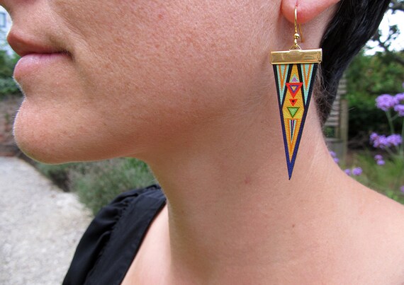 Leather Earrings Native Geometric