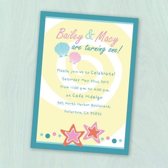 Ocean Life, Girl, Sea Life, Beach Birthday Party Invitation 5x7 Il_570xn
