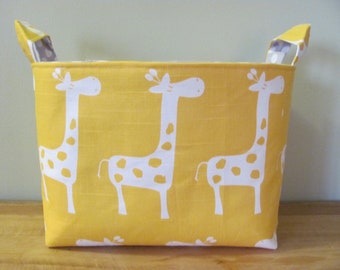 LARGE Fabric Organizer Basket Storage Container Bin Bucket Bag Diaper Holder Home Decor- Size Large - Yellow Giraffes