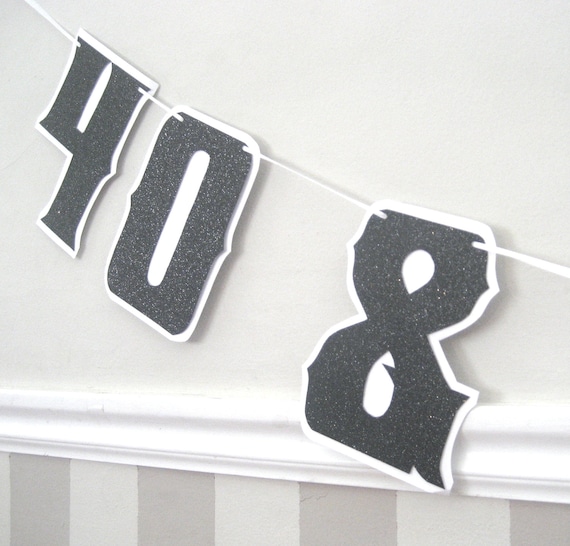 40th Birthday Banner - 40 & FABULOUS - Black Glitter on White Il_570xn