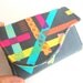 Business Card Holder - Dark Gray Orange Aqua Pink Fabric Handmade Card Wallet - Washi Tape