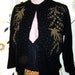 50s Beaded Cardigan FUR FOLIAGE Gold & Black Sweater sz S