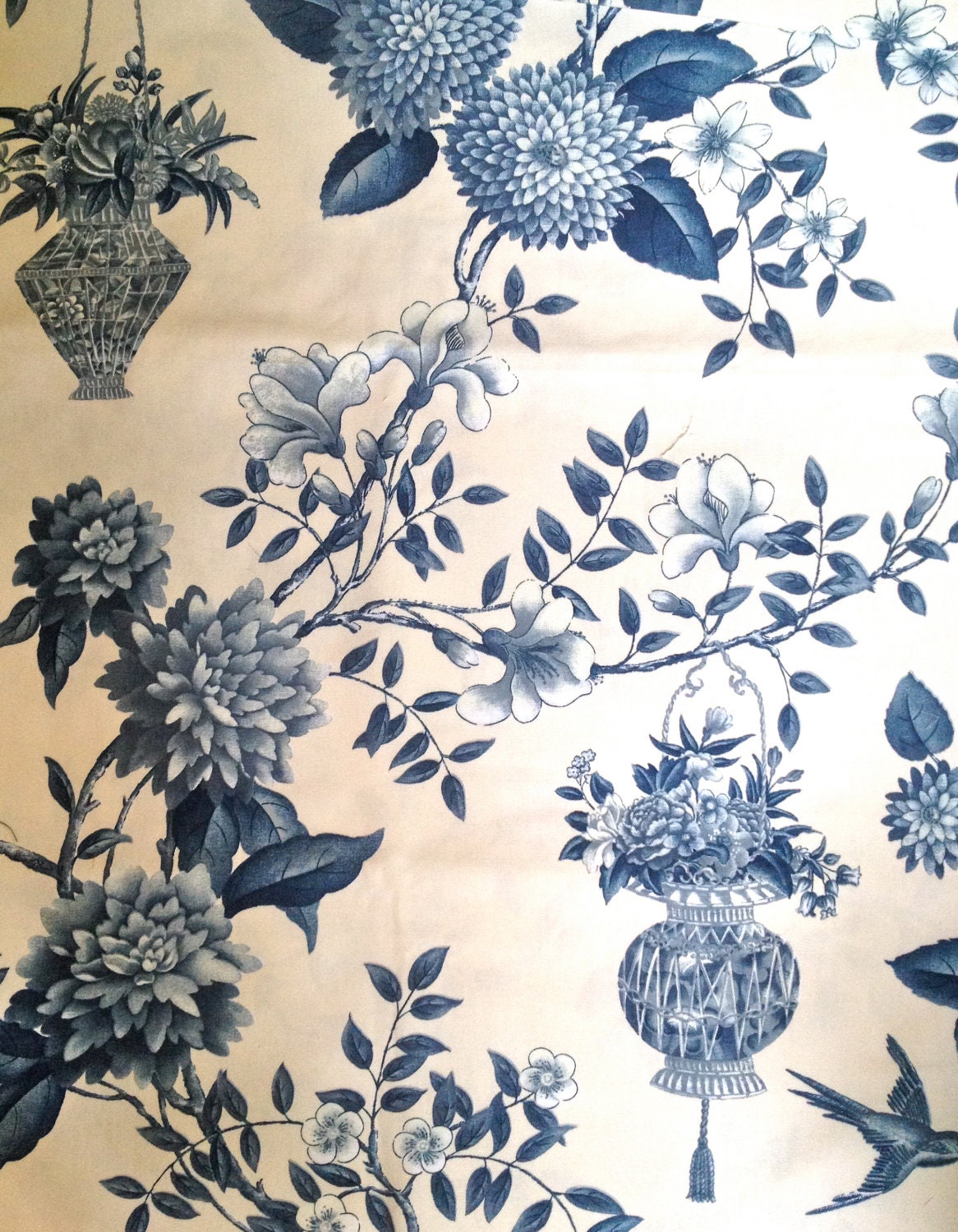 Williamsburg Toile Fabric Blue and White Floral & Birds FQ