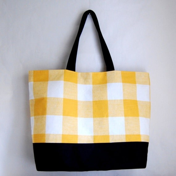 Yellow Checker XL Extra Large BIG Tote Bag  Beach Bag - Ready to Ship