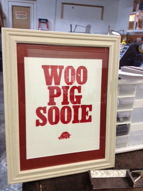 Framed Woo Pig Sooie Arkansas Razorback Letterpress Print Hogs