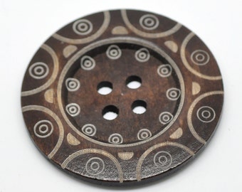 Extra large button - 3 wooden button 60mm (2 3/8") - tribal pattern #BB160D