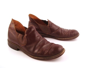 Brown Ankle Boots Vintage 1960s Distressed Leather Short Romeos Men's 8