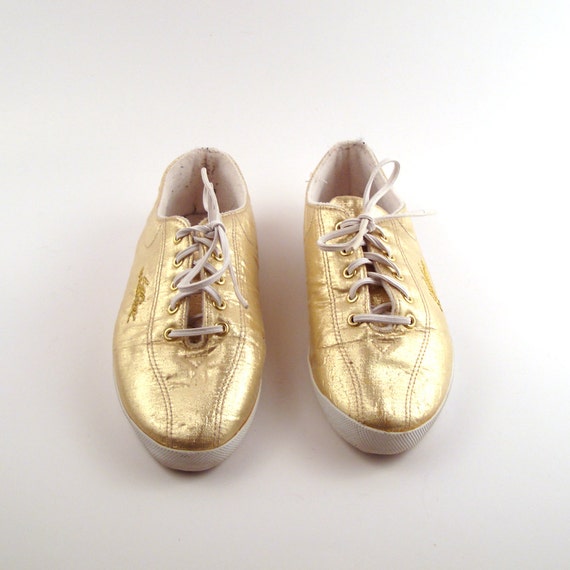 LA Gear Sneakers Vintage 1980s Metallic Gold Aerobic Shoes