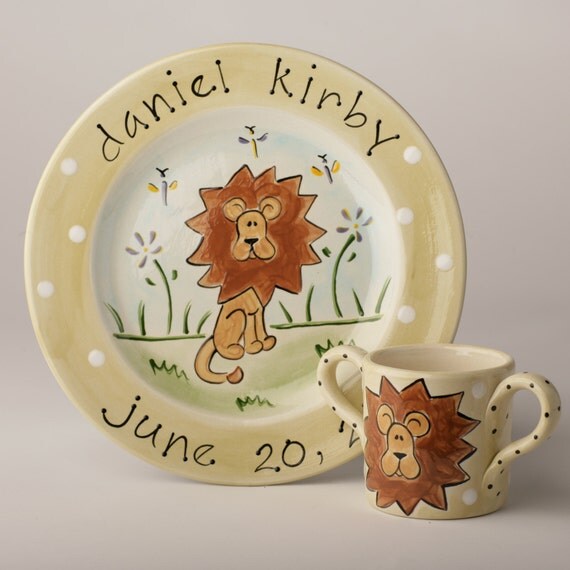 personalized hand painted commemorative baby lion cup and