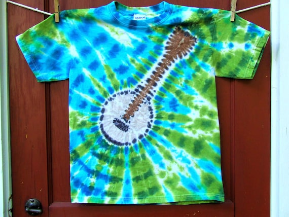 Banjo Tie Dye T-shirt Blue and Green Made To Order ADULT