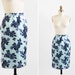 vintage 1950s skirt / pencil skirt / Blue Roses Velvet Pencil Skirt