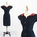 vintage 1950s dress / 50s black dress / Little Black Dress with Red Strawberry Appliques