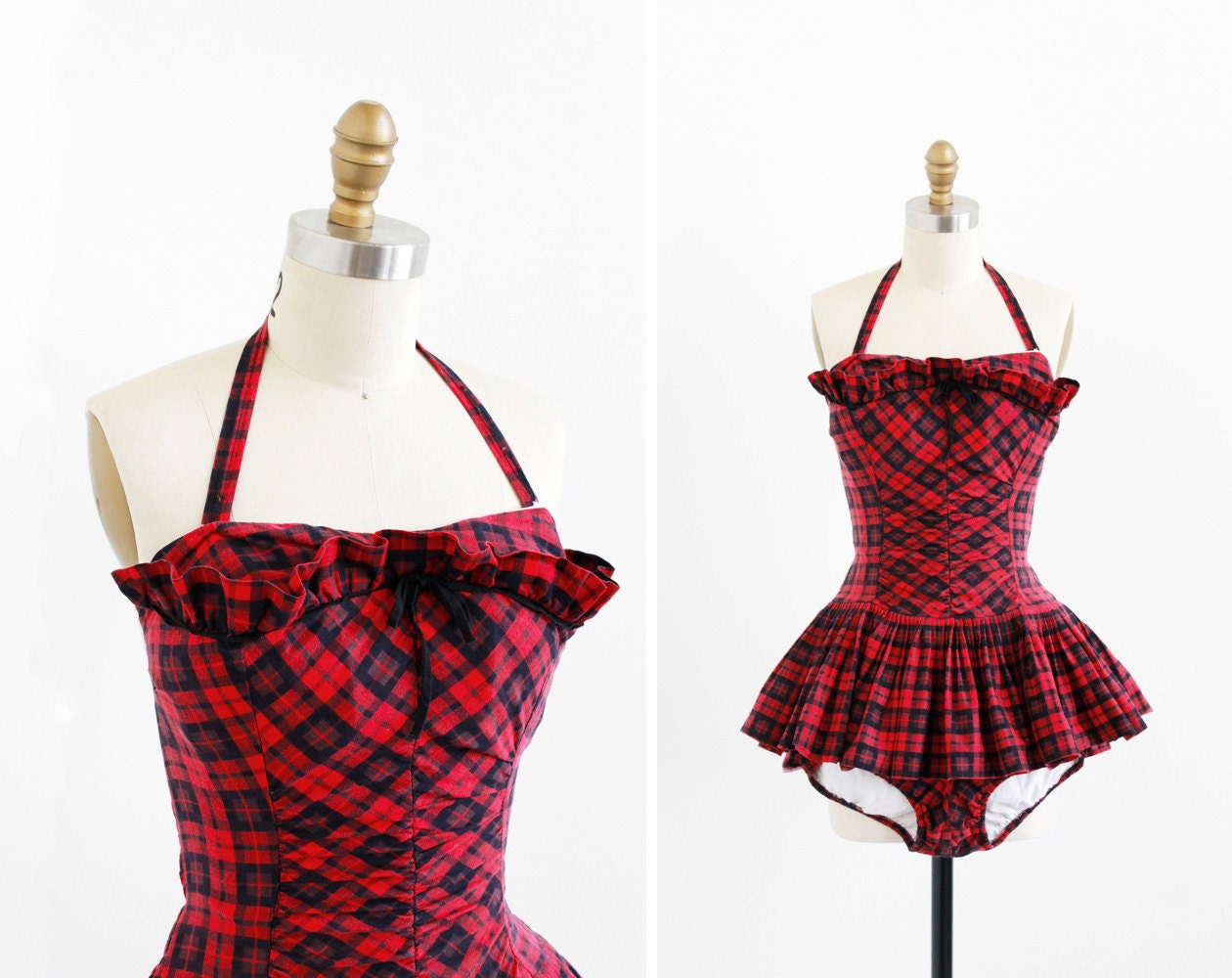 vintage 1950s bathing suit / 50s bathing suit / Red and Black