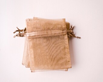 100 Organza Bags 3x4 inch Toffee, Champagne, Dark Ivory