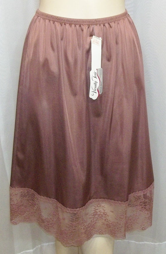 Deadstock NOS Vintage Brown Nylon Vanity Fair Half Slip Medium