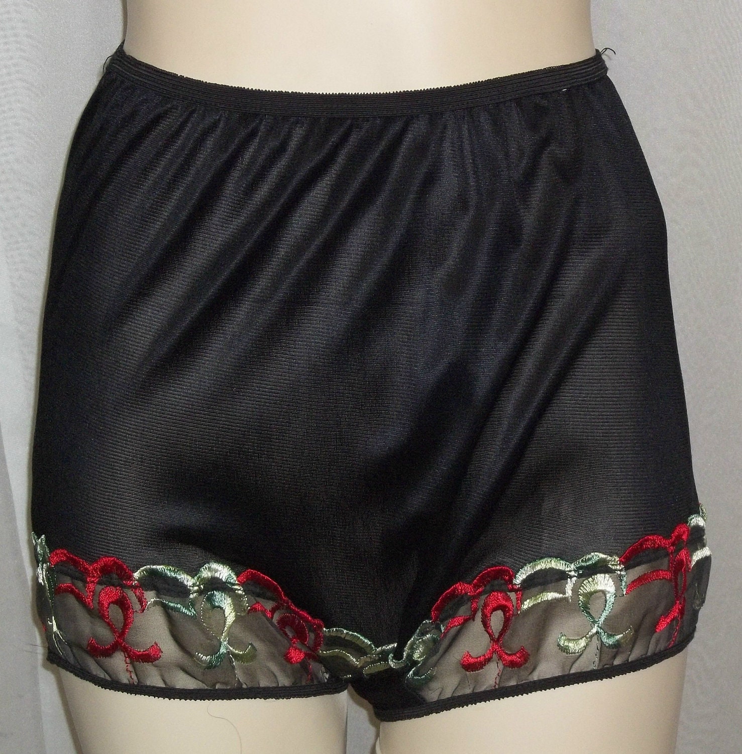 Vintage Double Nylon Gusset Embroidered Sheer Panties Small