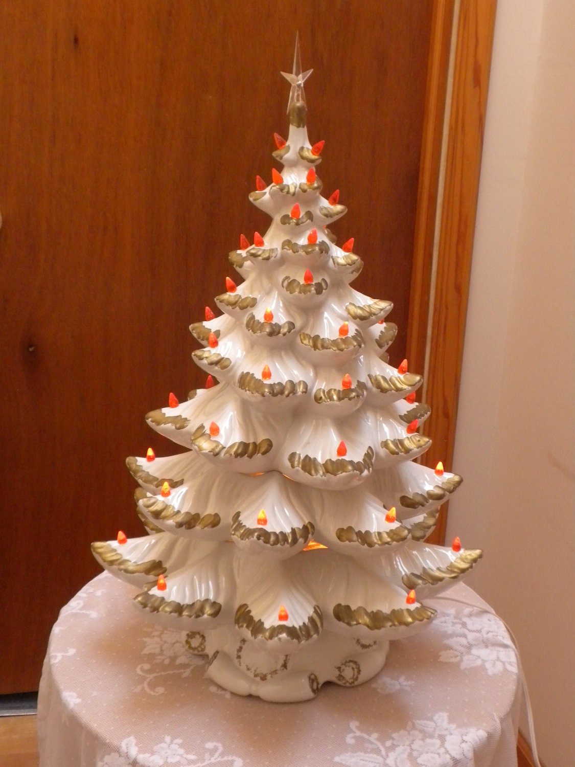 snow white vintage Christmas tree 23 inches ceramic tree