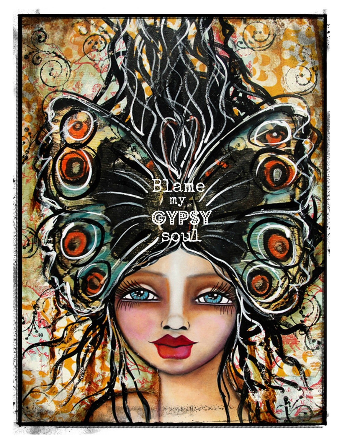 Blame my Gypsy Soul fine art print of a mixed media painting by Lisa Ferrante - il_fullxfull.358978327_xghs