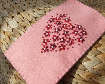 Hand Embroidered Pink Felt Glasses Case